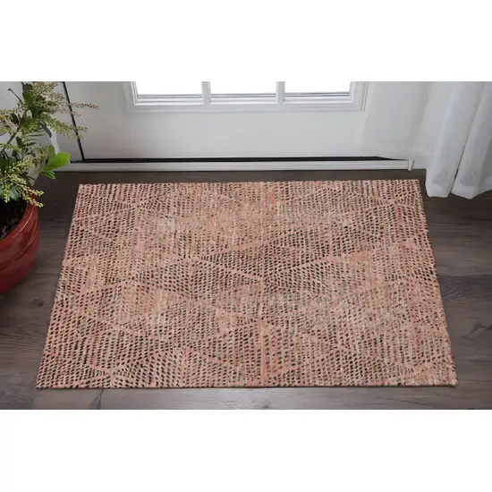 Salmon And Charcoal Diamond Washable Area Rug With UV Protection Photo 2