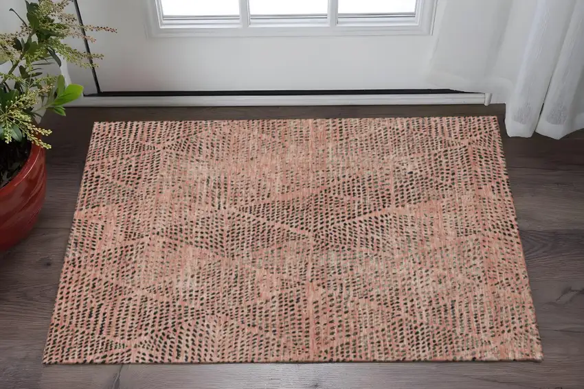 Salmon And Charcoal Diamond Washable Area Rug With UV Protection Photo 2