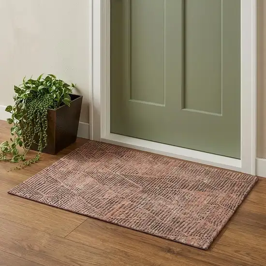 Salmon And Charcoal Diamond Washable Area Rug With UV Protection Photo 1