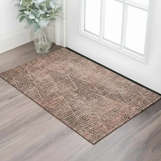 Salmon And Charcoal Diamond Washable Area Rug With UV Protection Photo 1