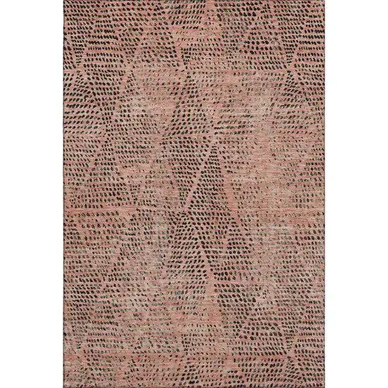 Salmon And Charcoal Diamond Washable Area Rug With UV Protection Photo 1