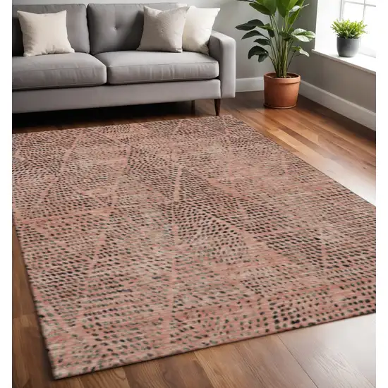 Salmon And Charcoal Diamond Washable Area Rug With UV Protection Photo 2