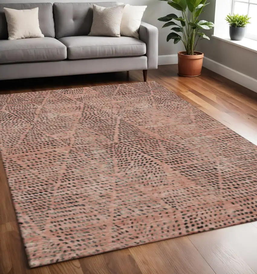 Salmon And Charcoal Diamond Washable Area Rug With UV Protection Photo 2