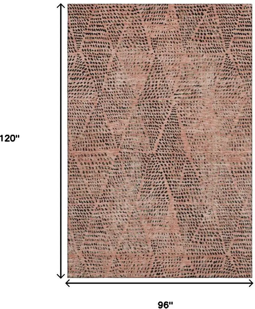Salmon And Charcoal Diamond Washable Area Rug With UV Protection Photo 7