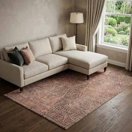 Salmon And Charcoal Diamond Washable Area Rug With UV Protection Photo 1