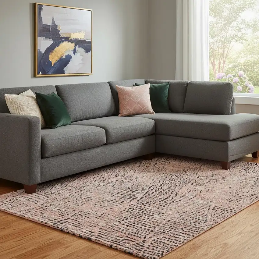 Salmon And Charcoal Diamond Washable Area Rug With UV Protection Photo 1