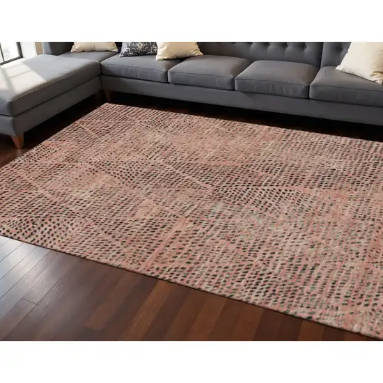 Salmon And Charcoal Diamond Washable Area Rug With UV Protection Photo 2
