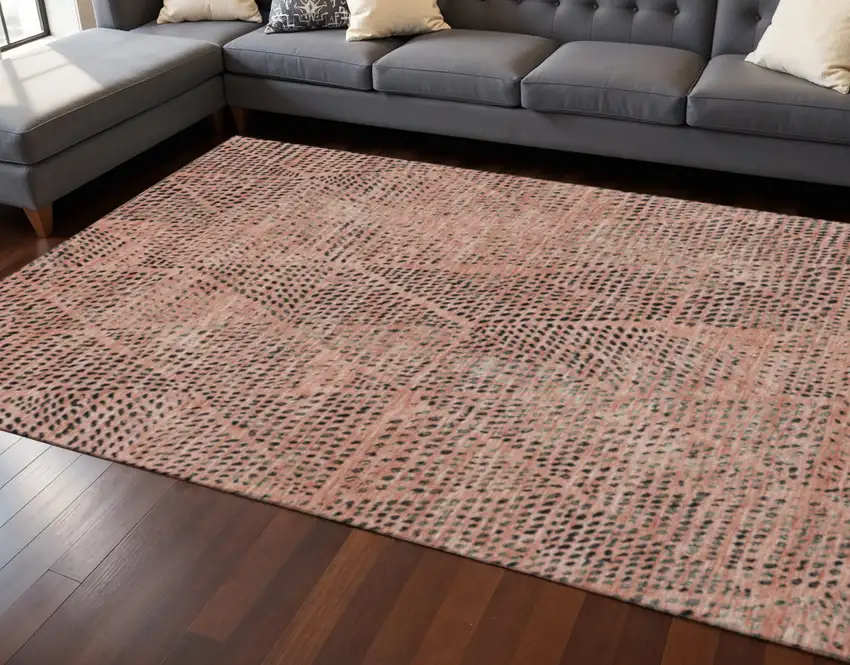 Salmon And Charcoal Diamond Washable Area Rug With UV Protection Photo 2