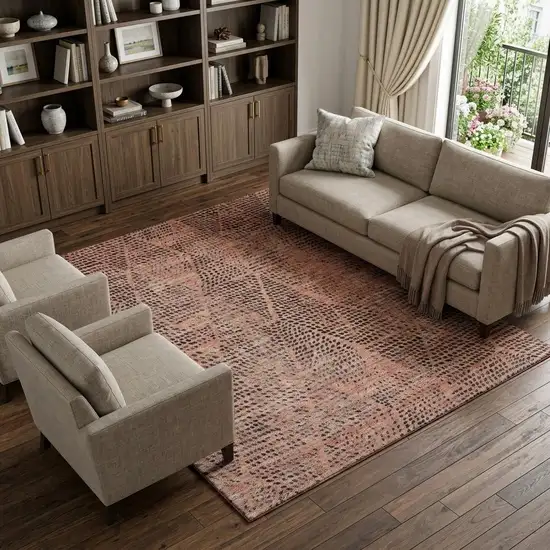 Salmon And Charcoal Diamond Washable Area Rug With UV Protection Photo 1