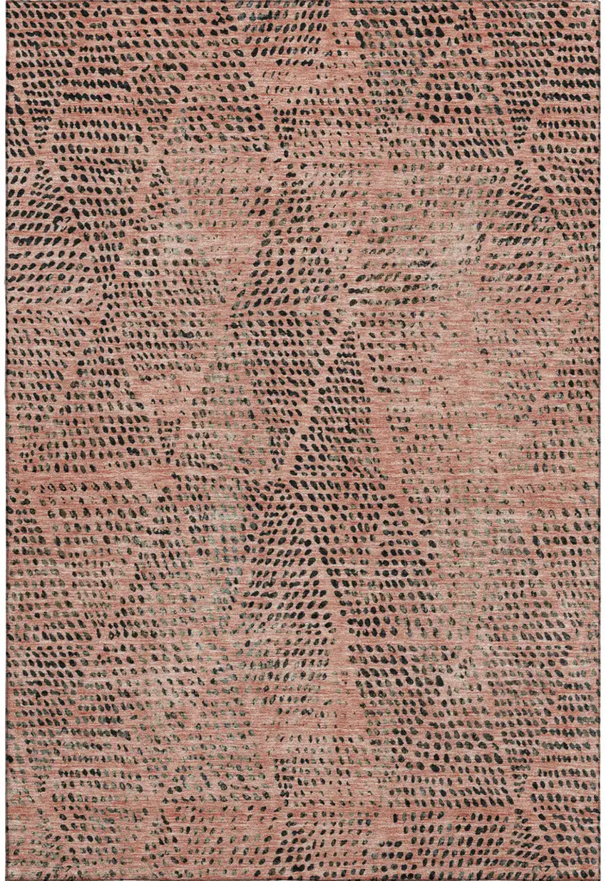 Salmon And Charcoal Diamond Washable Area Rug With UV Protection Photo 1