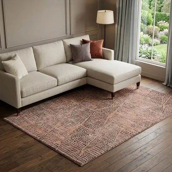 Salmon And Charcoal Diamond Washable Area Rug With UV Protection Photo 1