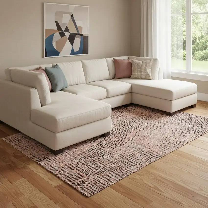 Salmon And Charcoal Diamond Washable Area Rug With UV Protection Photo 1