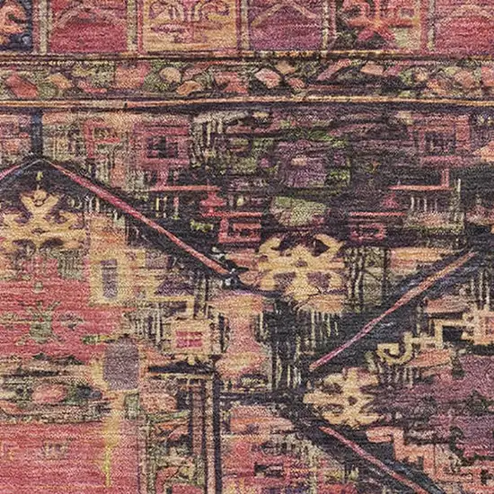 Salmon And Charcoal Oriental Washable Area Rug With UV Protection Photo 2