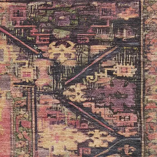 Salmon And Charcoal Oriental Washable Area Rug With UV Protection Photo 2