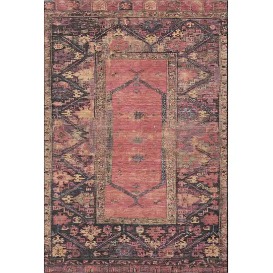 Salmon And Charcoal Oriental Washable Area Rug With UV Protection Photo 3