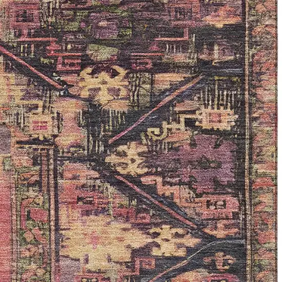 Salmon And Charcoal Oriental Washable Area Rug With UV Protection Photo 2