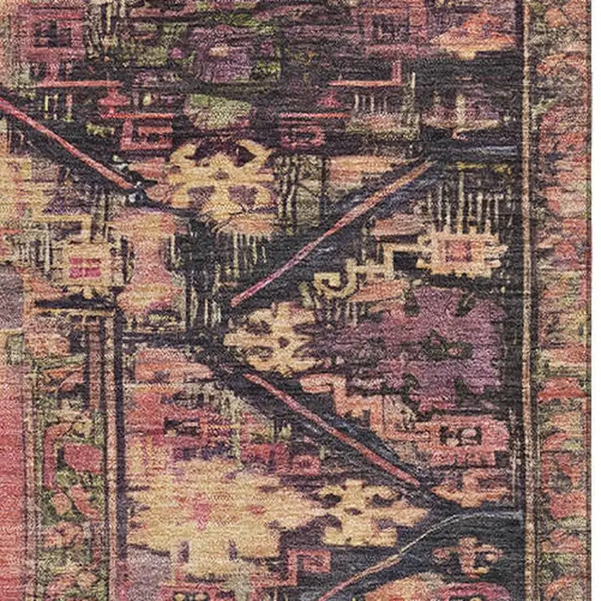 Salmon And Charcoal Oriental Washable Area Rug With UV Protection Photo 2