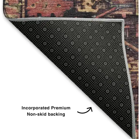 Salmon And Charcoal Oriental Washable Area Rug With UV Protection Photo 6