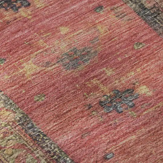 Salmon And Charcoal Oriental Washable Area Rug With UV Protection Photo 9