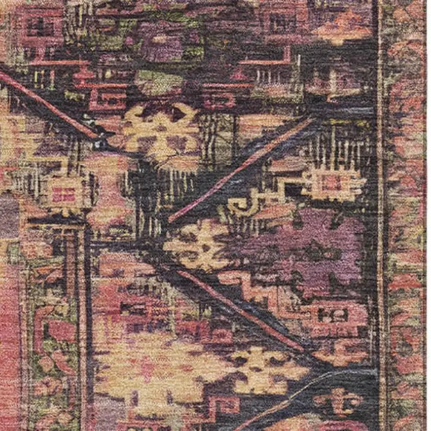 Salmon And Charcoal Oriental Washable Area Rug With UV Protection Photo 2