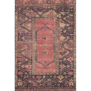 Photo of Salmon And Charcoal Oriental Washable Area Rug With UV Protection