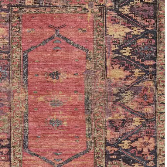 Salmon And Charcoal Oriental Washable Indoor Outdoor Area Rug Photo 6