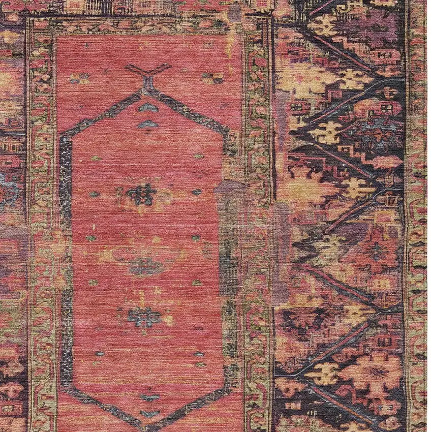 Salmon And Charcoal Oriental Washable Indoor Outdoor Area Rug Photo 6