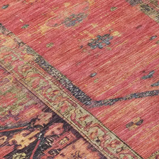 Salmon And Charcoal Oriental Washable Indoor Outdoor Area Rug Photo 5