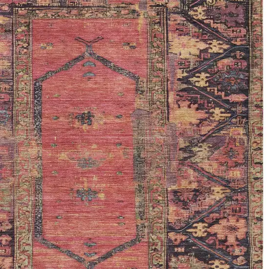 Salmon And Charcoal Oriental Washable Indoor Outdoor Area Rug Photo 6