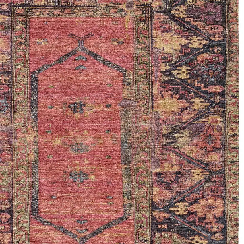 Salmon And Charcoal Oriental Washable Indoor Outdoor Area Rug Photo 6