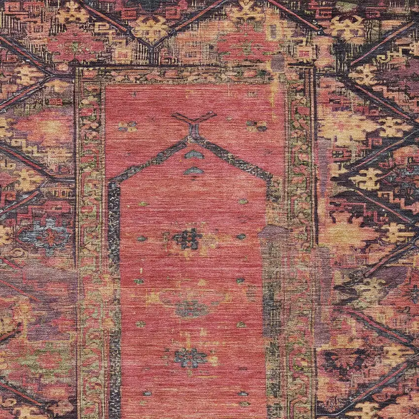 Salmon And Charcoal Oriental Washable Indoor Outdoor Area Rug Photo 6