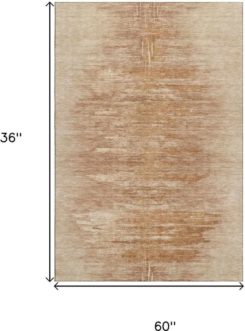 Salmon And Copper Abstract Washable Area Rug With UV Protection Photo 3