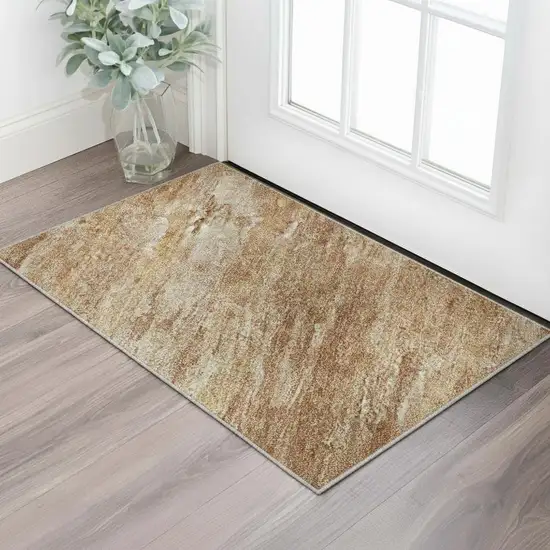Salmon And Copper Abstract Washable Area Rug With UV Protection Photo 2