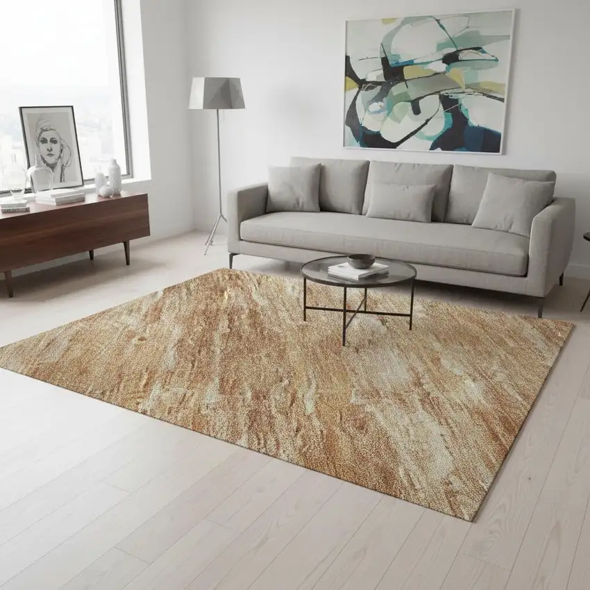 Salmon And Copper Abstract Washable Area Rug With UV Protection Photo 2