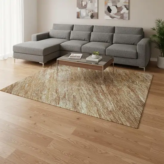 Salmon And Copper Abstract Washable Area Rug With UV Protection Photo 2