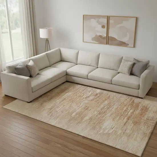 Salmon And Copper Abstract Washable Area Rug With UV Protection Photo 1