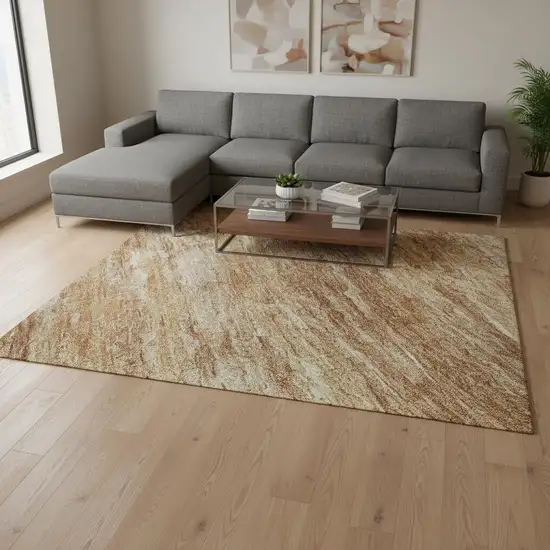 Salmon And Copper Abstract Washable Area Rug With UV Protection Photo 2