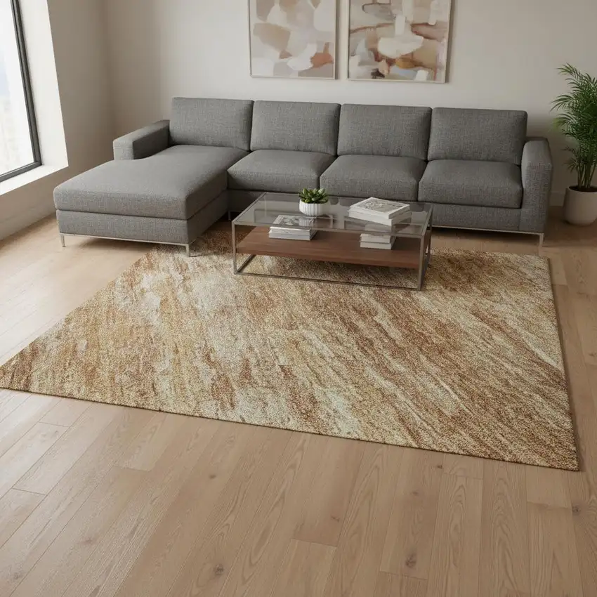 Salmon And Copper Abstract Washable Area Rug With UV Protection Photo 2