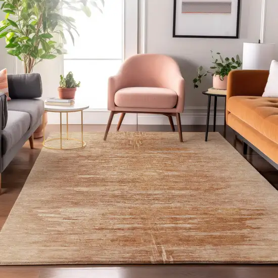 Salmon And Copper Abstract Washable Area Rug With UV Protection Photo 3