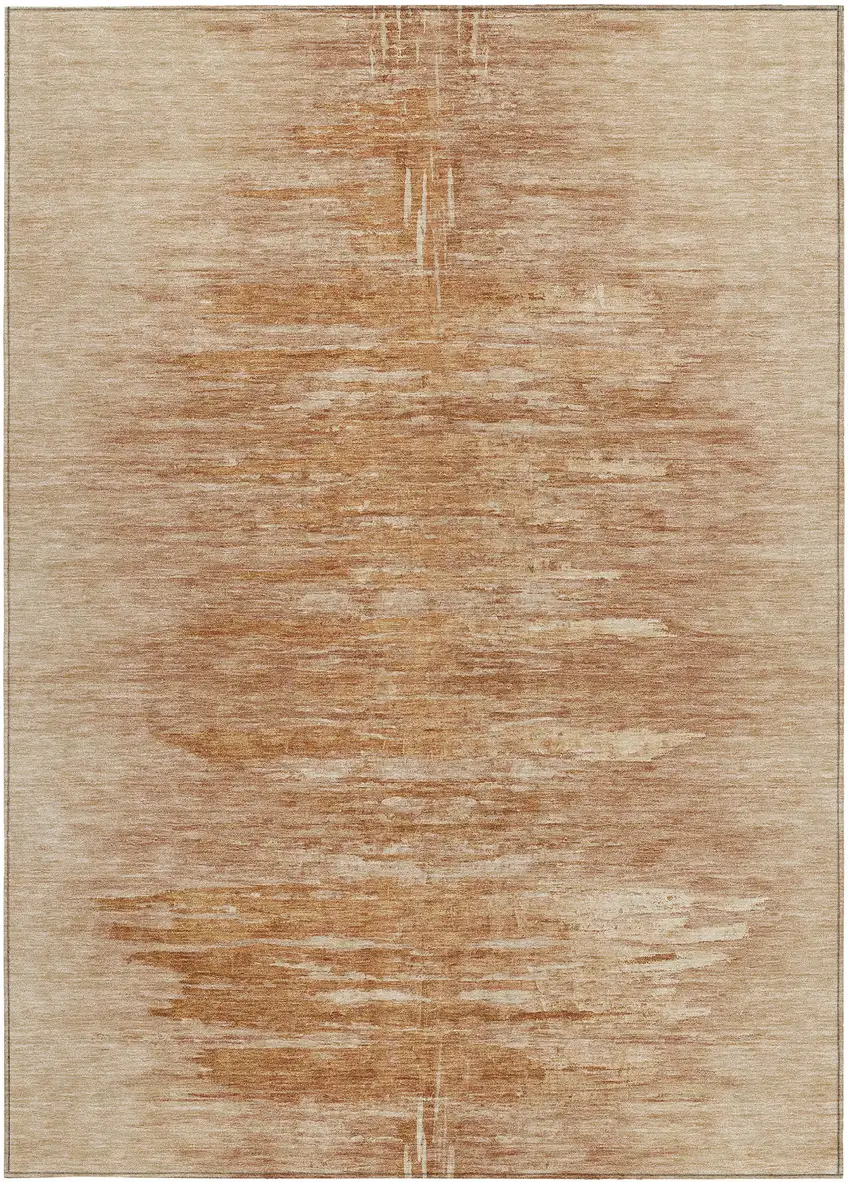 Salmon And Copper Abstract Washable Indoor Outdoor Area Rug Photo 7