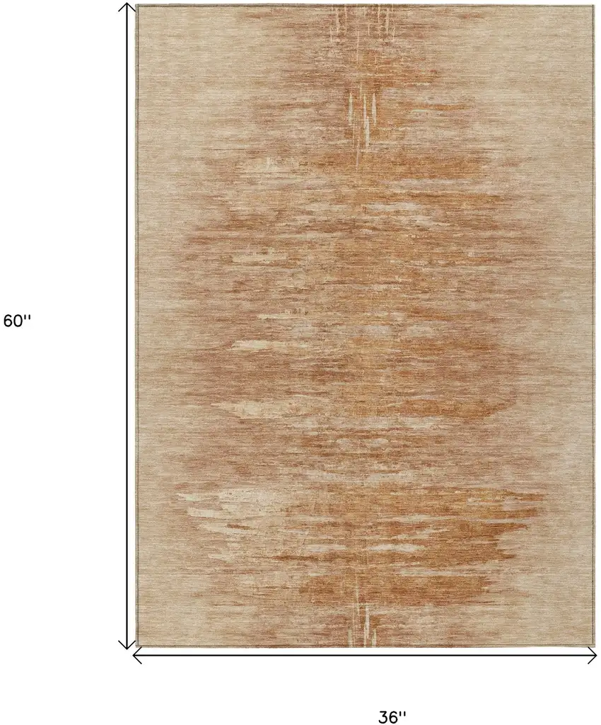 Salmon And Copper Abstract Washable Indoor Outdoor Area Rug Photo 3