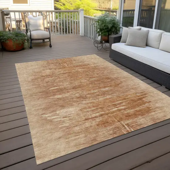 Salmon And Copper Abstract Washable Indoor Outdoor Area Rug Photo 9