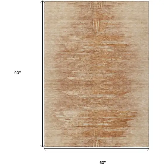 Salmon And Copper Abstract Washable Indoor Outdoor Area Rug Photo 3