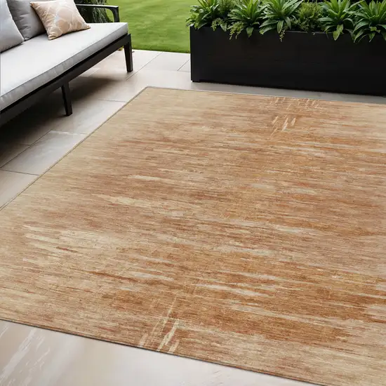 Salmon And Copper Abstract Washable Indoor Outdoor Area Rug Photo 1