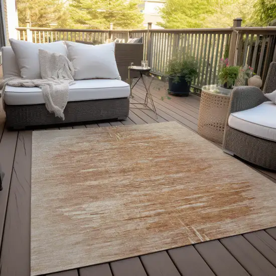 Salmon And Copper Abstract Washable Indoor Outdoor Area Rug Photo 8