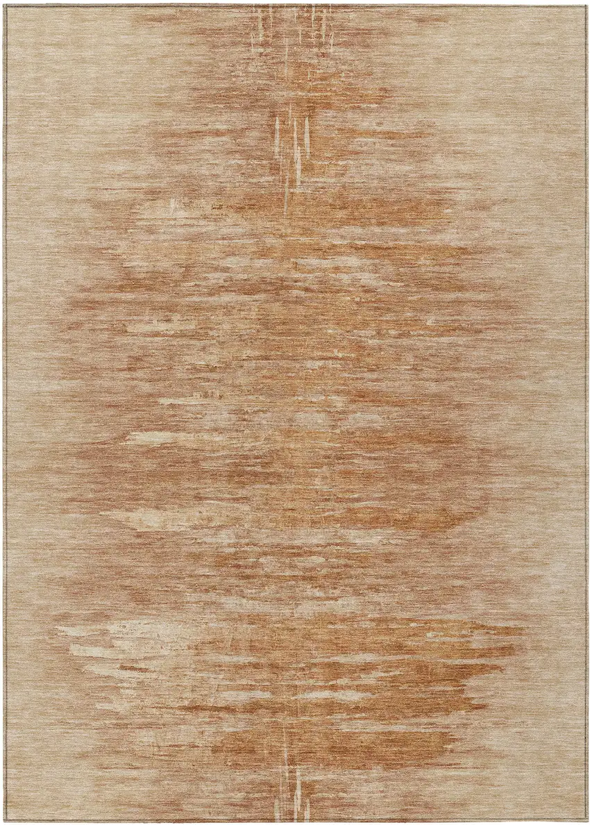 Salmon And Copper Abstract Washable Indoor Outdoor Area Rug Photo 2