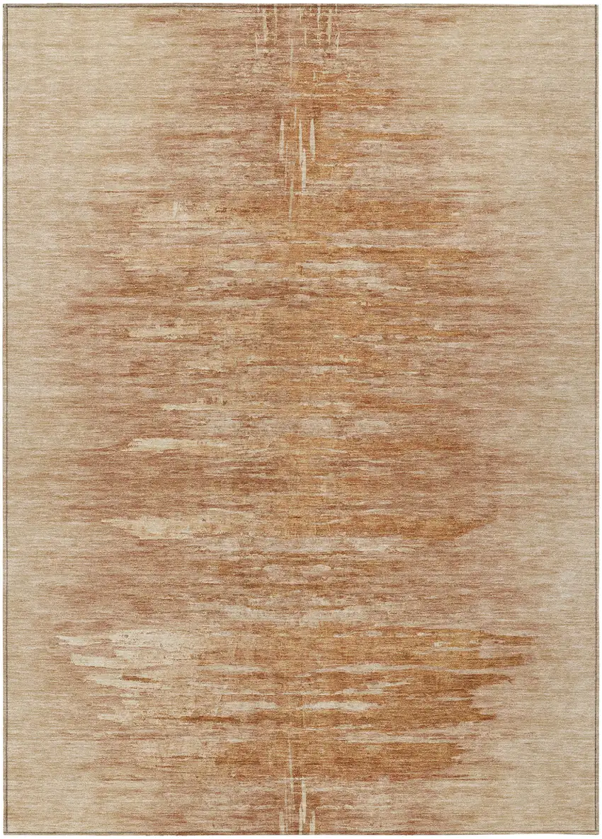Salmon And Copper Abstract Washable Indoor Outdoor Area Rug Photo 2