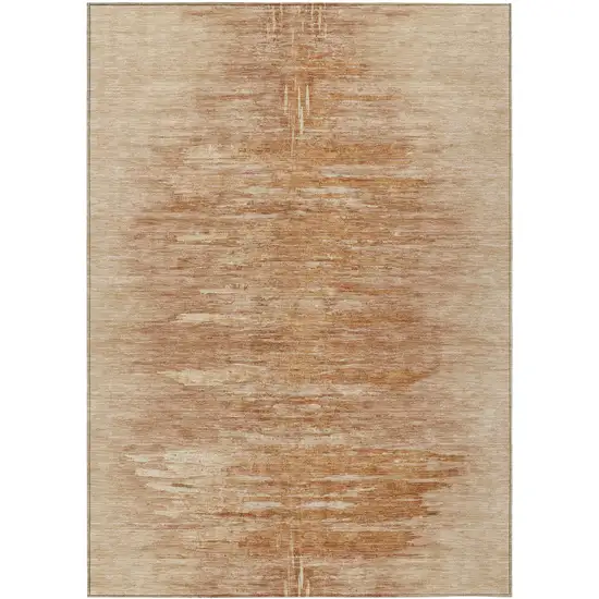 Salmon And Copper Abstract Washable Indoor Outdoor Area Rug Photo 2