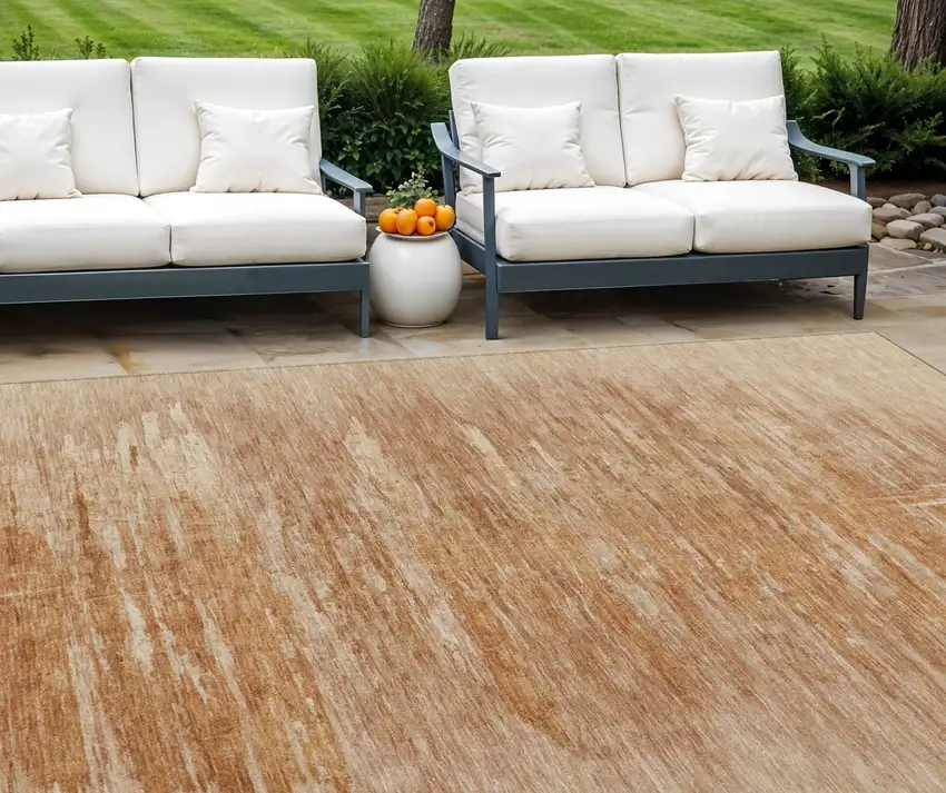 Salmon And Copper Abstract Washable Indoor Outdoor Area Rug Photo 1