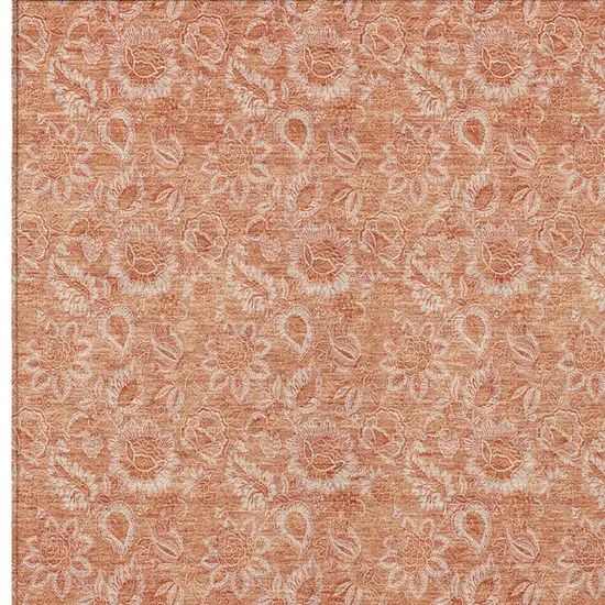 Salmon And Copper Floral Washable Indoor Outdoor Area Rug Photo 5